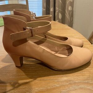 AEROSOLES Tan Kitten Heel Pumps with Double Straps